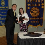 Rotary Teacher 2- Audrey Bowyer Teacher at Staunton River Middle School receiving award from Chris Mason Rotary President