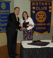 Rotary Teacher 2- Audrey Bowyer Teacher at Staunton River Middle School receiving award from Chris Mason Rotary President
